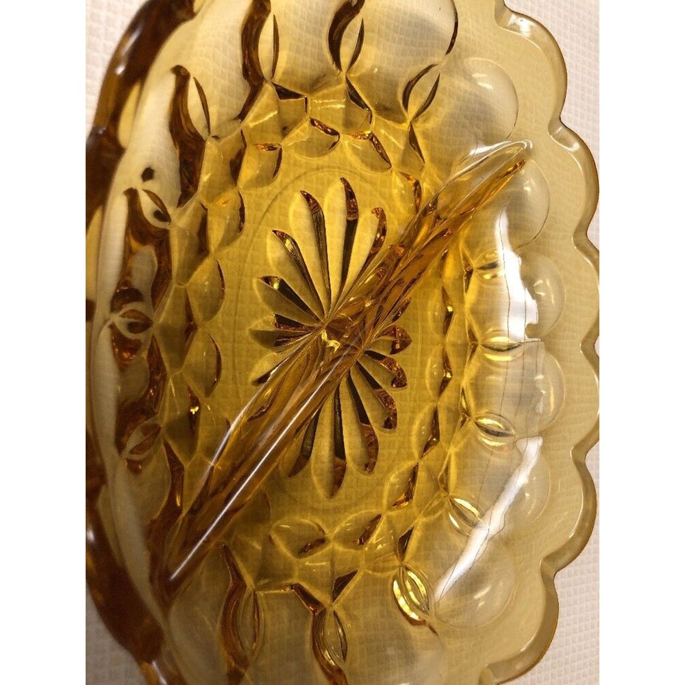 Divided Trinket Dish Tray Yellow Orange Vintage Scalloped Edges Imperial Style - Picture 10 of 11